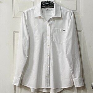 Vineyard Vines Relaxed Sz 6 White Blouse Shirt Long Sleeve Pocket Logo